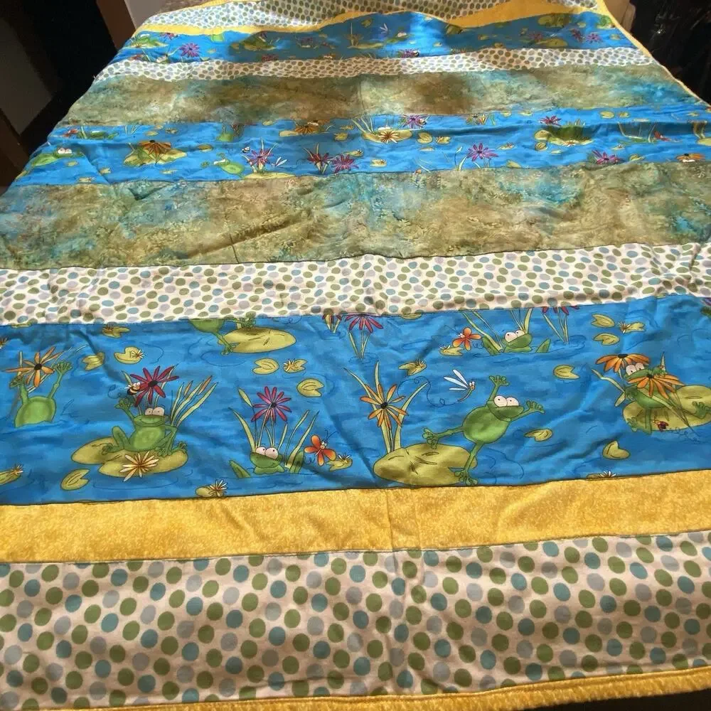 VTG 80s Patchwork Trow Blanket Country FarmHouse Cottage For Kids Sofa Chair